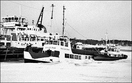 Kung Carl Gustaf sjunken vid Gåshaga, Lidingö 1987-02-22